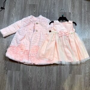 Blueberry Boulevard Baby Girl 24M Pink Rose fur Coat & Dress valentines Easter